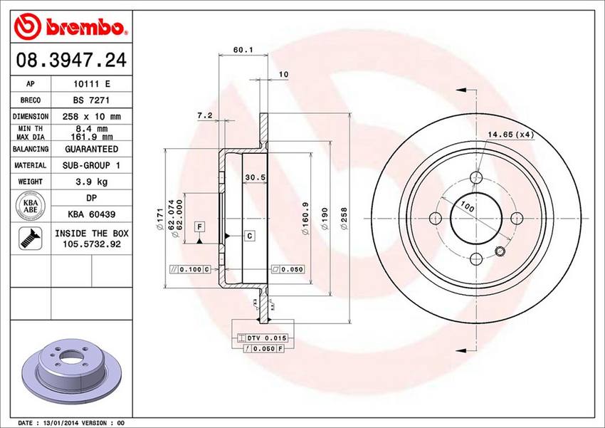 BMW Brembo Disc Brake Rotor - Rear (258mm) 34216755408